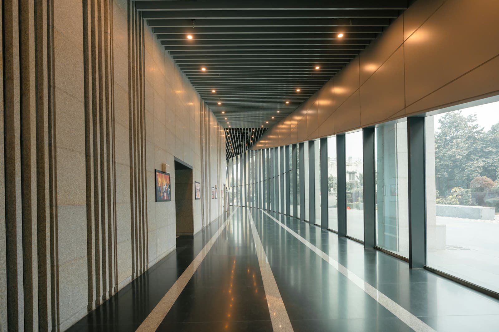 Glossy sealed floor in a long corridor